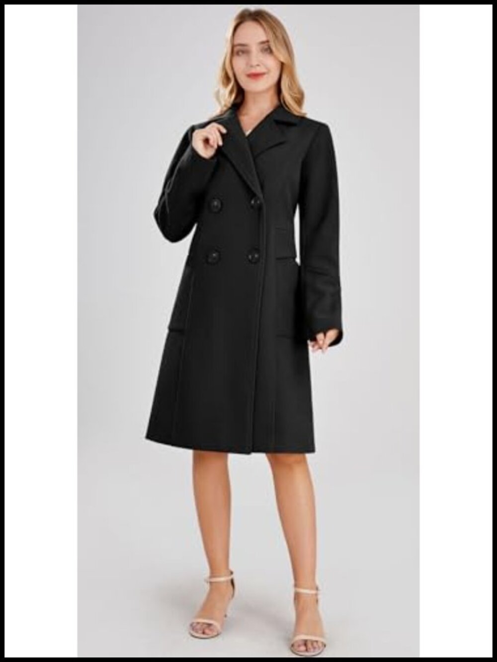 Women's Wool Blend Double Breasted Mid-Long Pea Coat Knee Length Winter - Picture 4 of 6